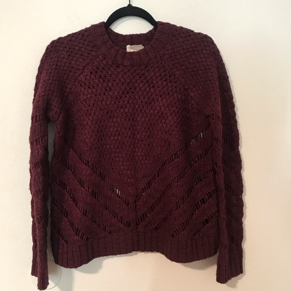 Forever 21 Maroon Open-Knit Crewneck Sweater